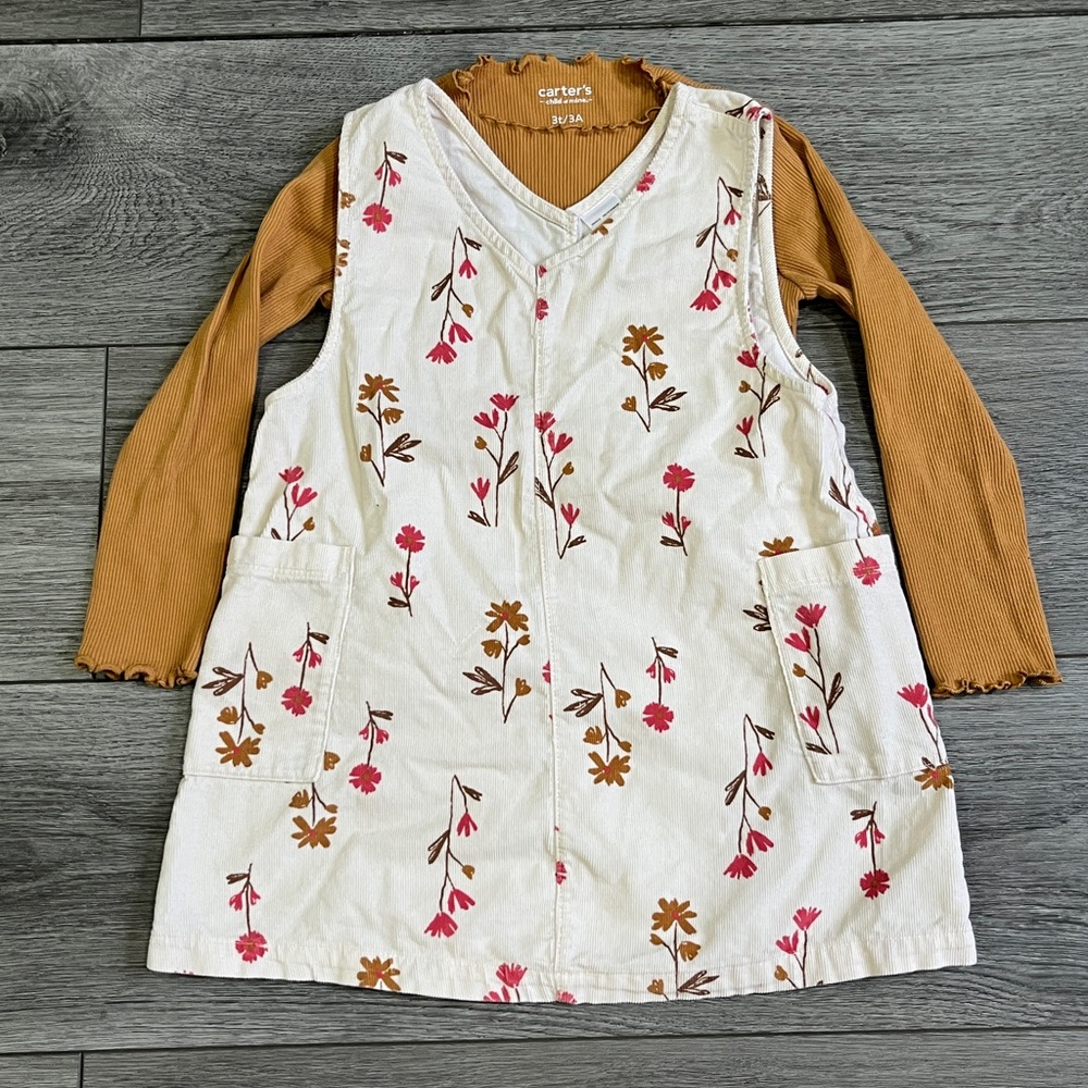 Carter's Floral Dress with Brown Long Sleeves
